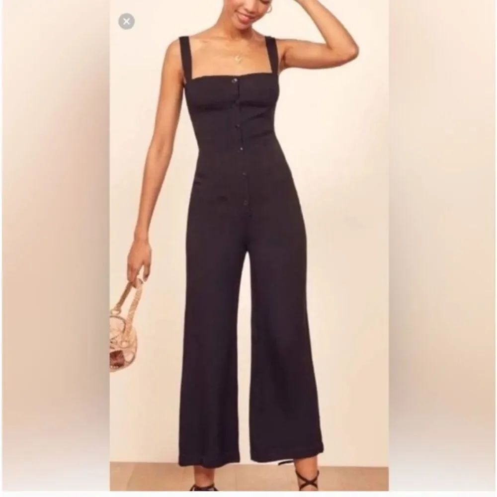 Reformation Della Black Button Front Jumpsuit Sz 0